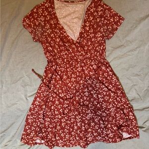 Floral Red Wrap Dress